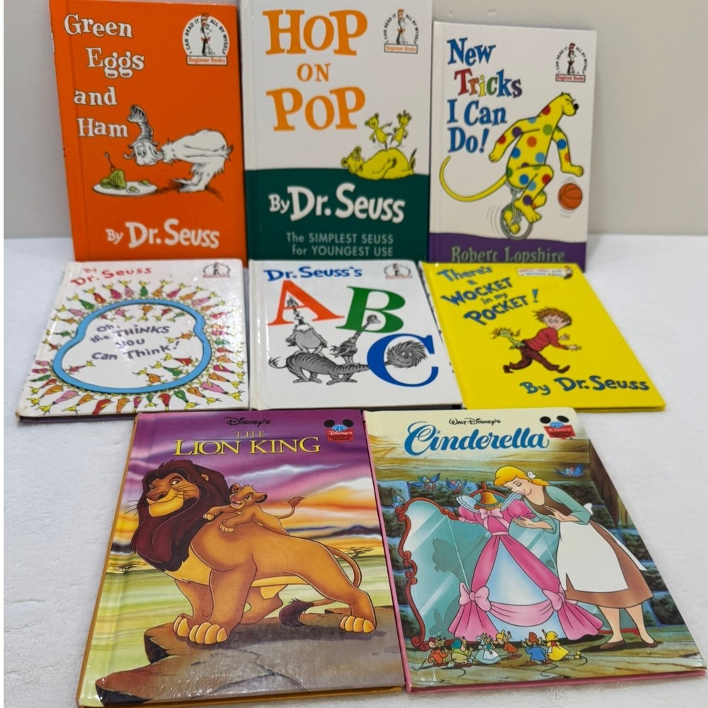 Dr Seuss & Disney Kids Book Lot Green Eggs and Ham Lion King Cinderella 8 Books